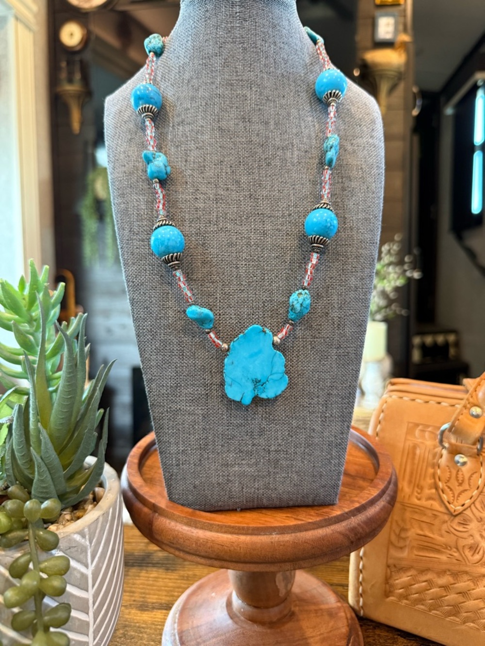 Turquoise Statement Bead Necklace - Bright Blue